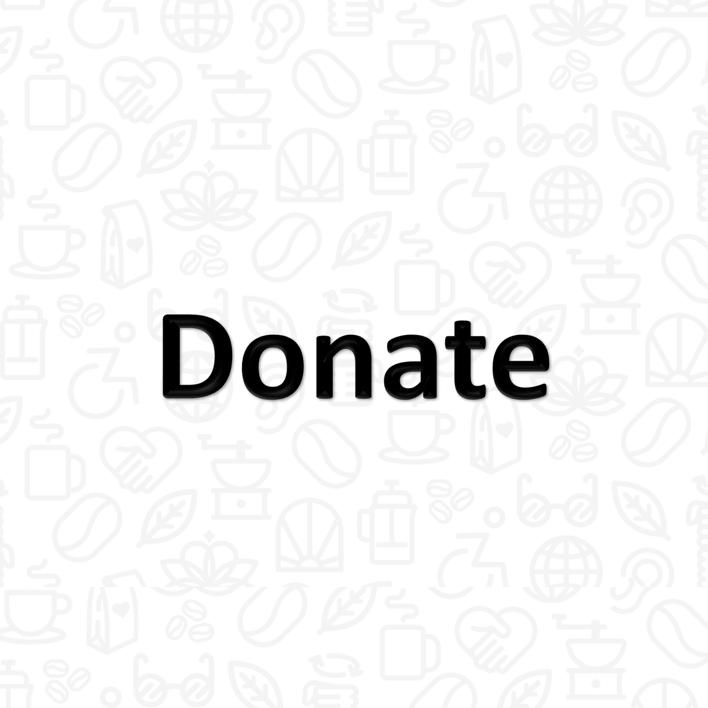 The word "Donate" on a background covered with coffee and disability icons in line art