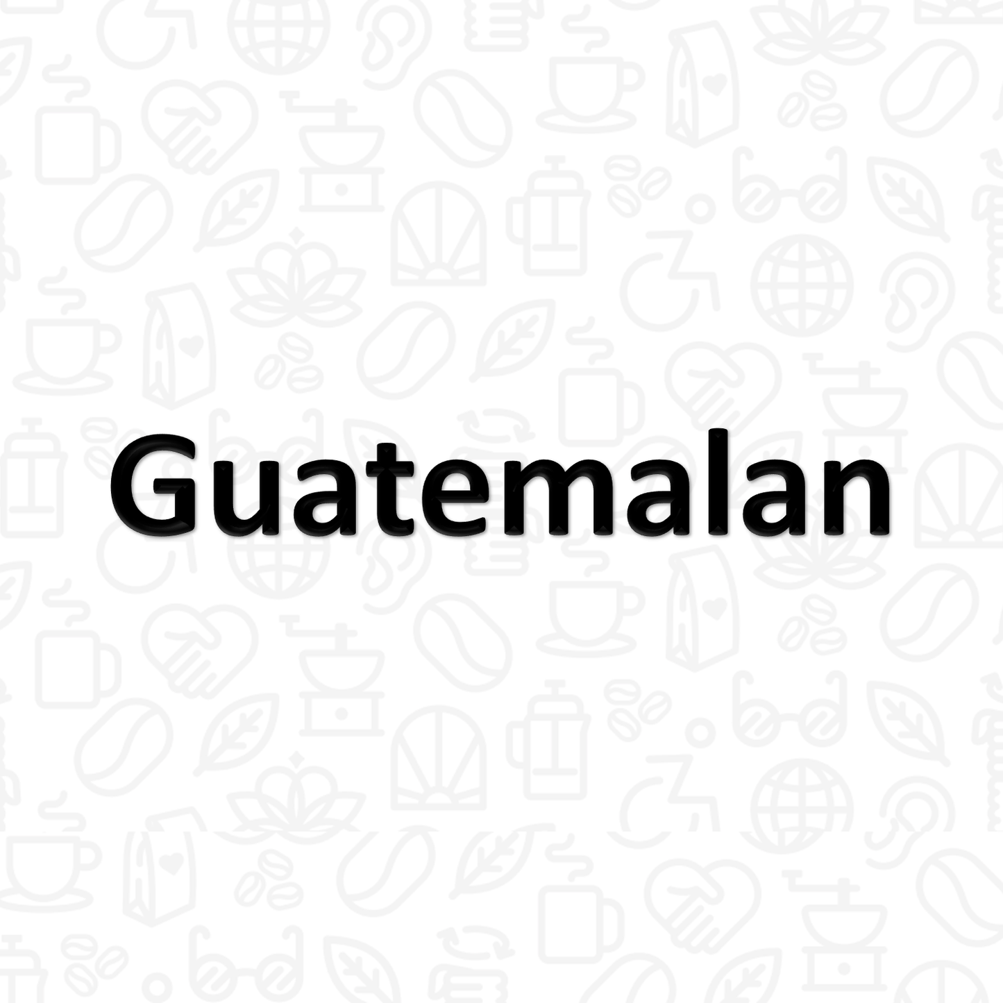 The word "Guatemalan" on a background covered with coffee and disability icons in line art