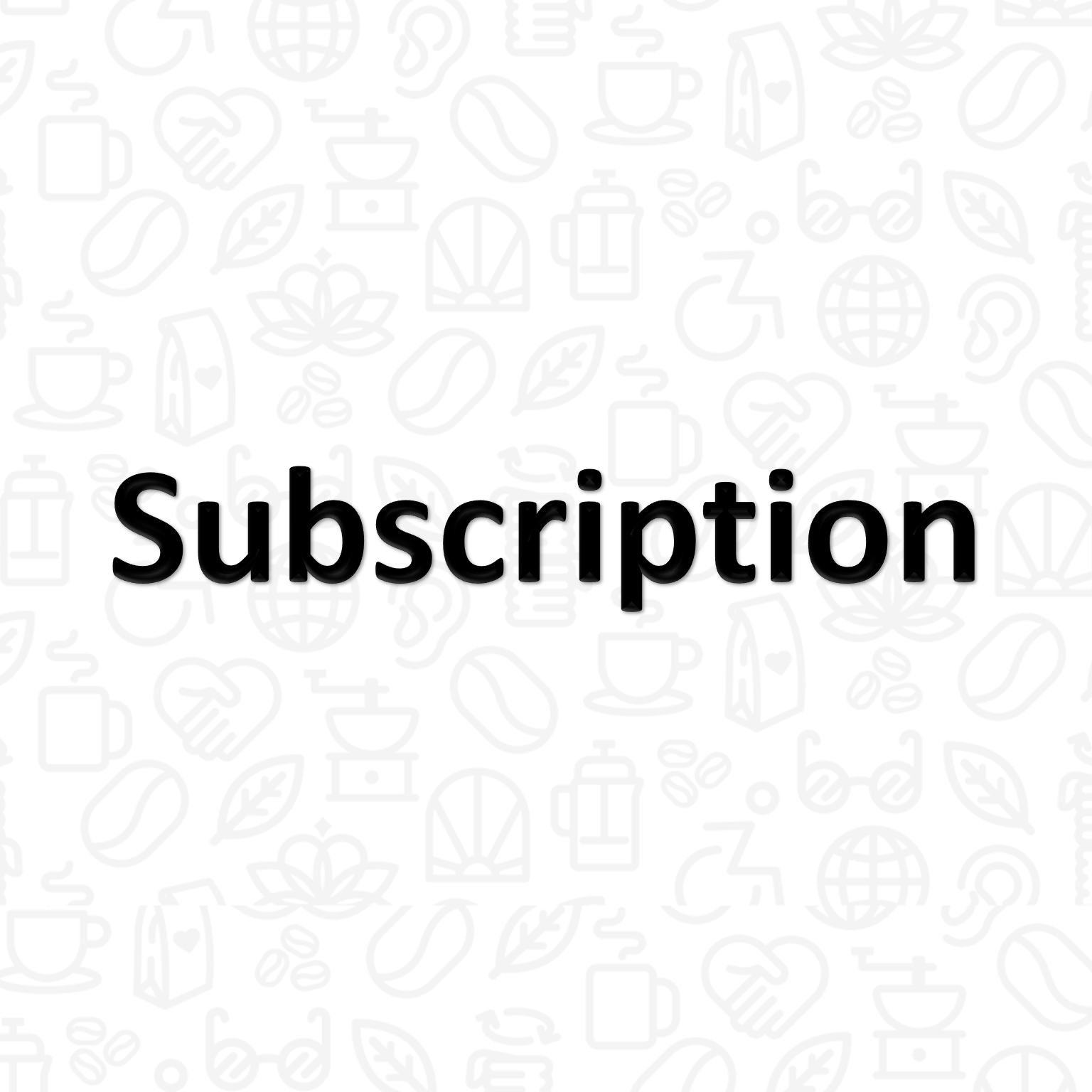 The word "Subscription" on a background covered with coffee and disability icons in line art