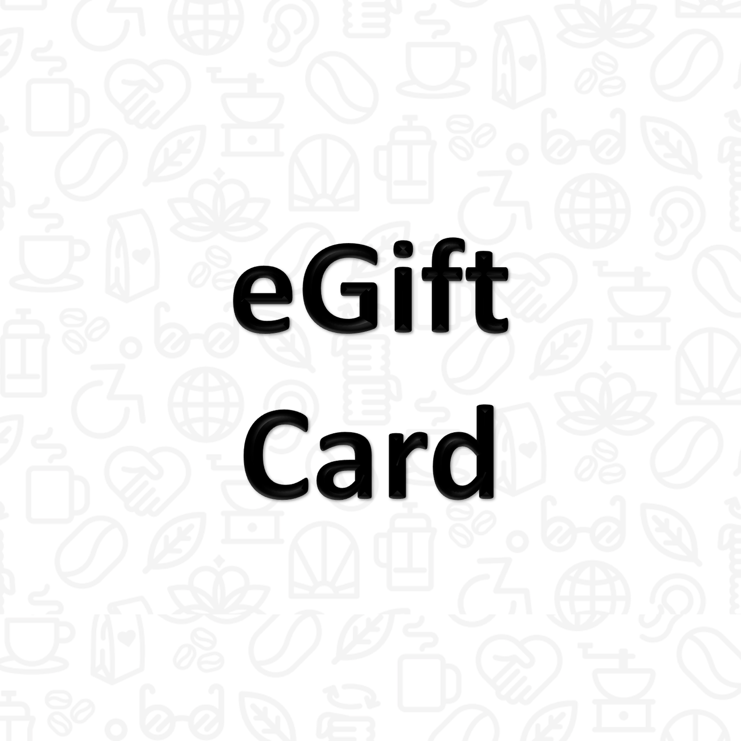 The words "eGift Card" on a background covered with coffee and disability icons in line art