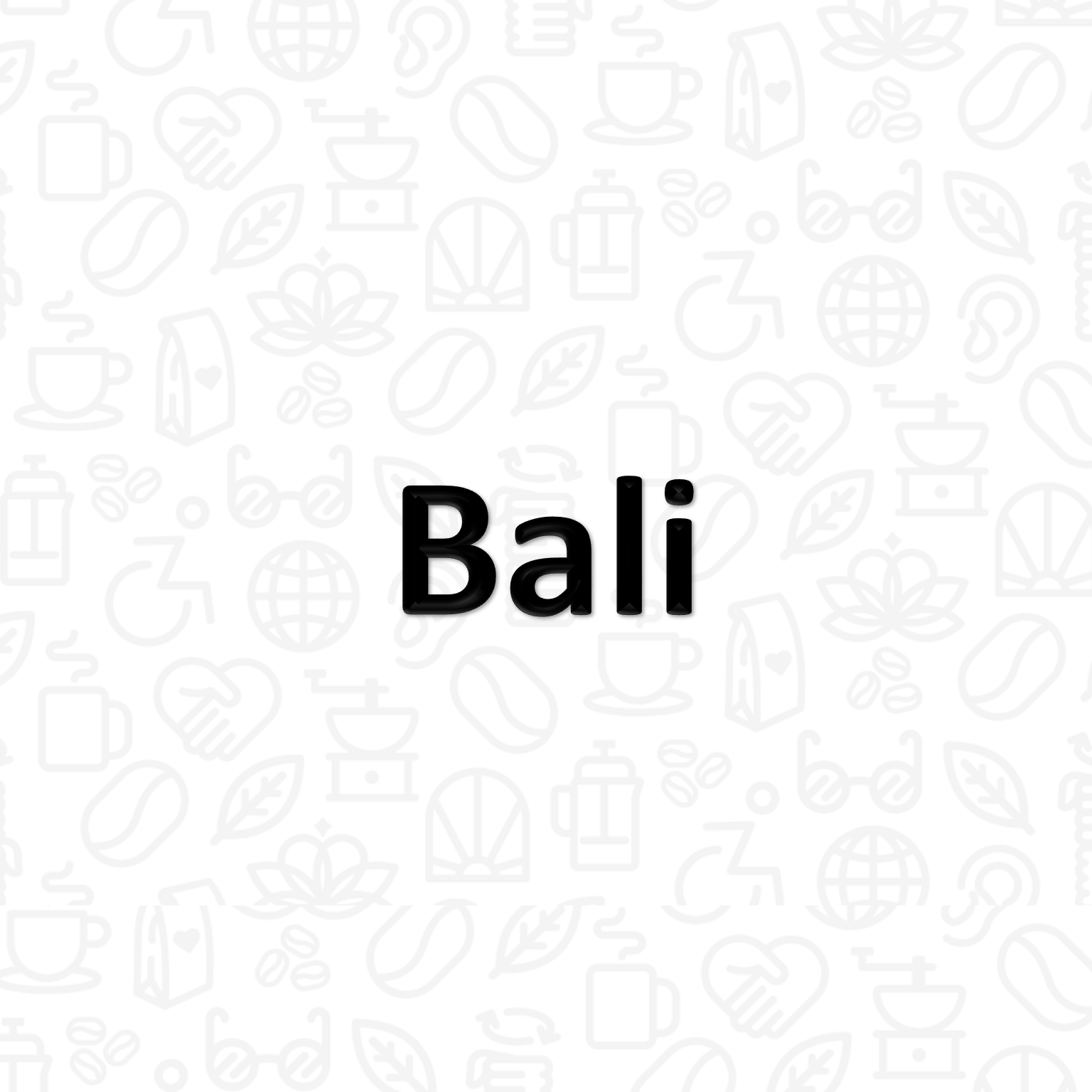 The word "Bali" on a background covered with coffee and disability icons in line art