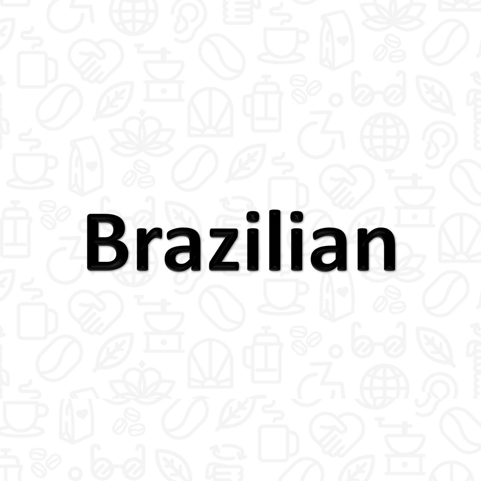 The word "Brazillian" on a background covered with coffee and disability icons in line art