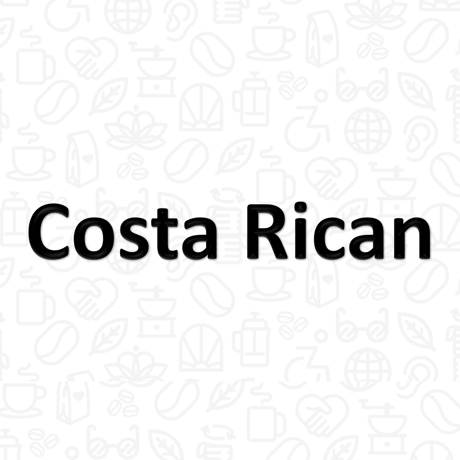 The words "Costa Rican" on a background covered with coffee and disability icons in line art