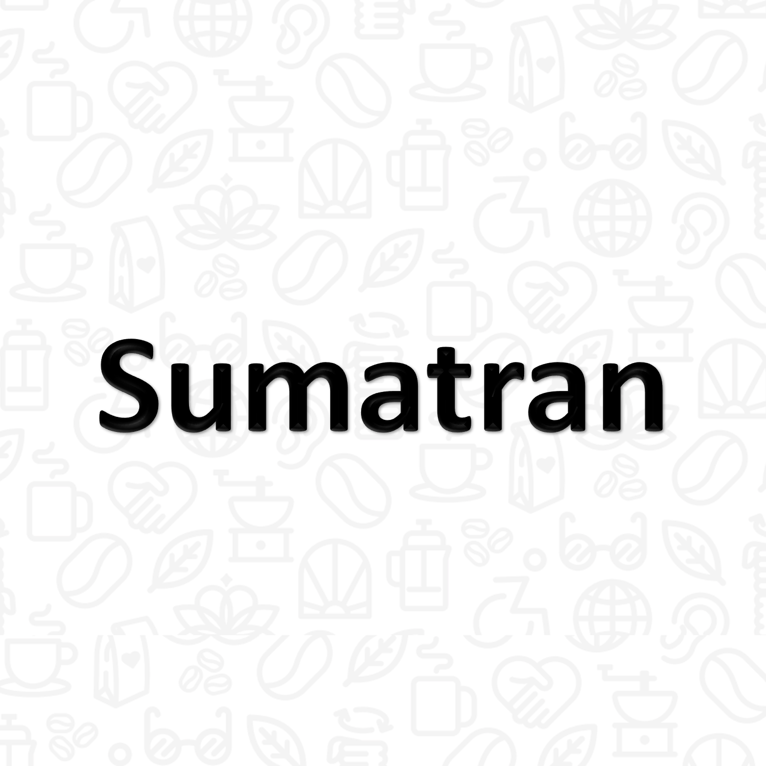 The word "Sumatran" on a background covered with coffee and disability icons in line art